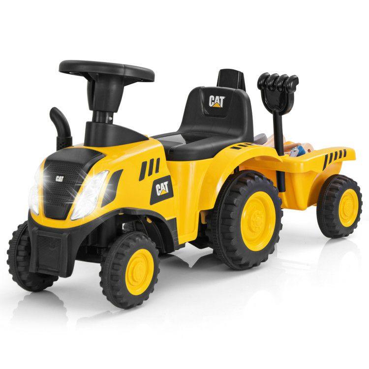 Kids Ride on Tractor Licensed Caterpillar with Detachable Trailer No Power Yellow |   Push & Pedal Ride On Toys