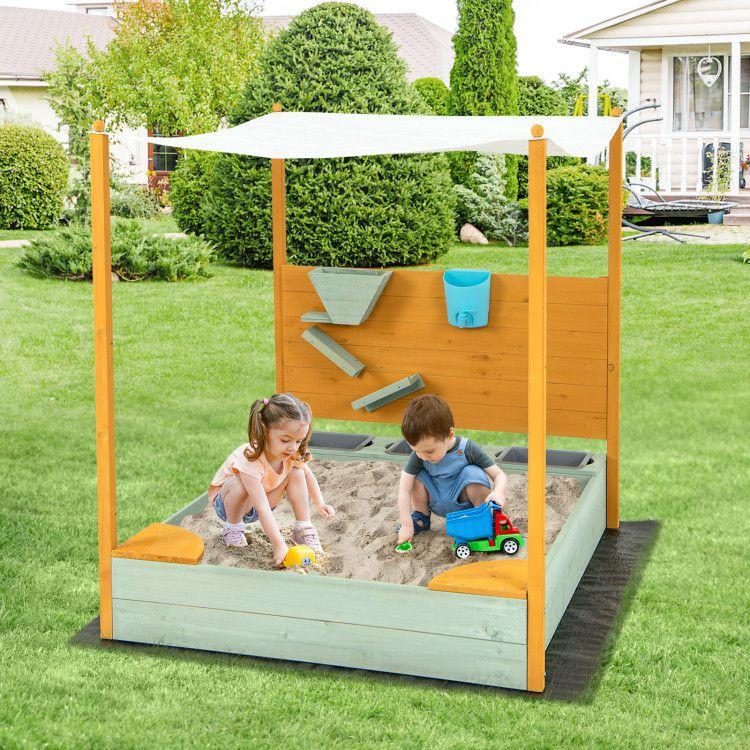 Kids Sandbox with Sand Wall w/ Removable Canopy for Kids 3-8 Years Old  |   Outdoor Play