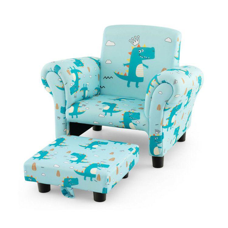 Kids Single Sofa with Cute Patterns, Ergonomic Backrest and Armrests Blue |   Kids Chairs & Seating