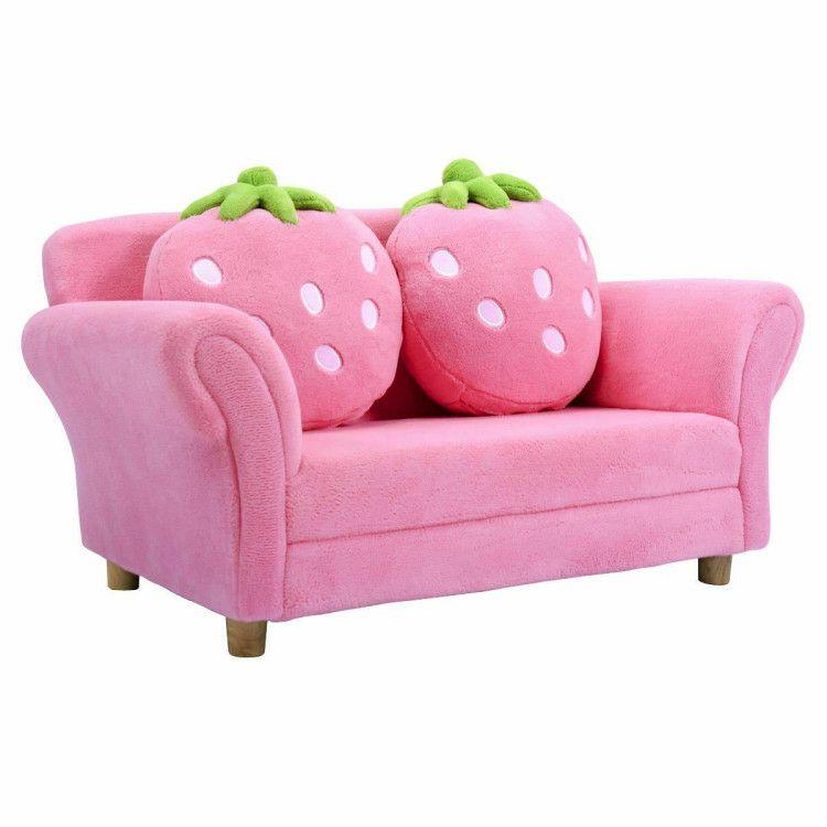 Kids Strawberry Armrest Chair Sofa with 2 Cute Strawberry Pillows Pink |   Kids Chairs & Seating