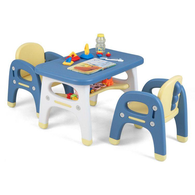 Kids Table and Chair Set with Storage Shelf and Building Blocks Blue |   Kids Table & Chair Sets