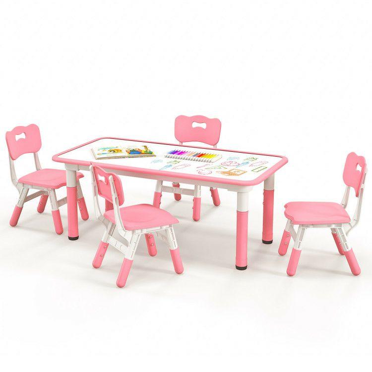 Kids Table and Chairs Set for 4 with Graffiti Desktop Pink |   Kids Table & Chair Sets