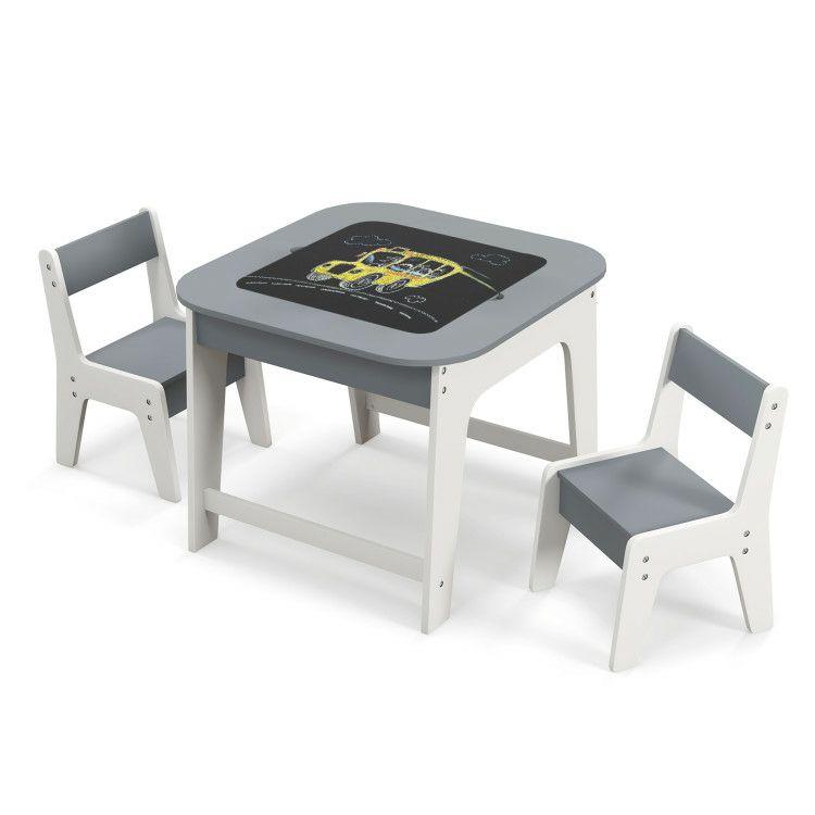 Kid’s Table and Chairs Set with Double-sized Tabletop Gray |   Kids Table & Chair Sets