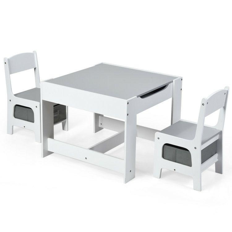 Kids Table Chairs Set With Storage Boxes Blackboard Whiteboard Drawing White |   Kids Table & Chair Sets