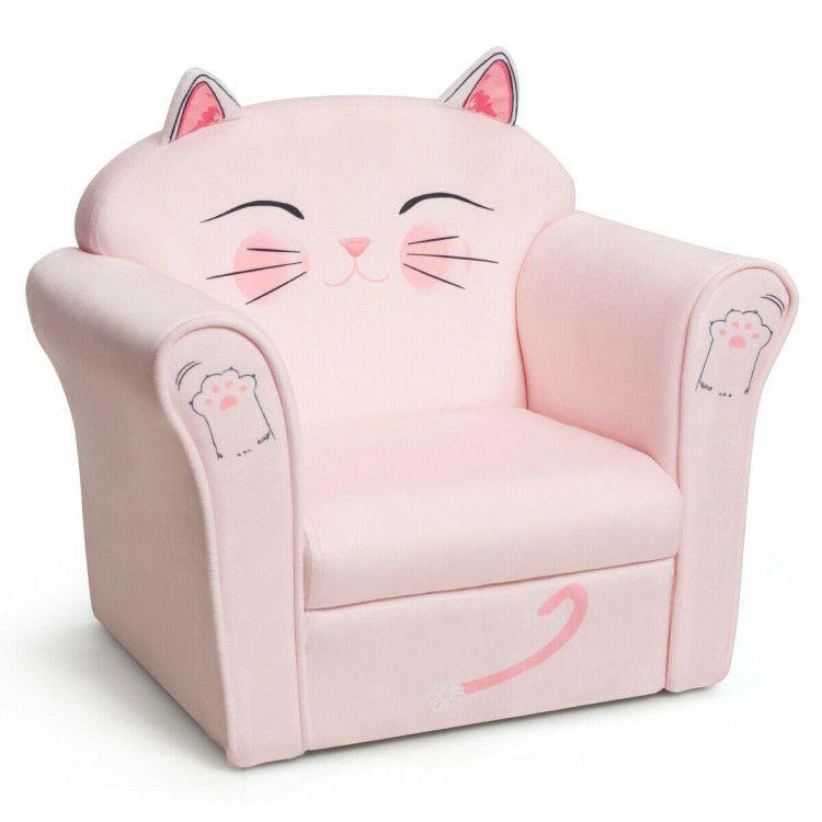 Kids Upholstered Cat Armrest Couch Sofa with Linen Fabric Pink |   Kids Chairs & Seating