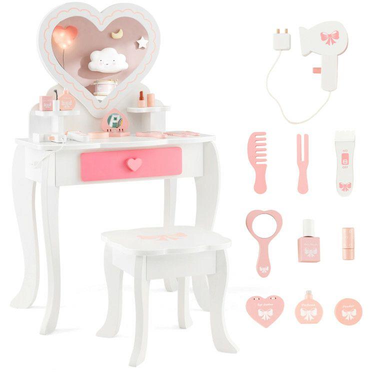 Kids Vanity Set with Heart-shaped Mirror White |   Kids Vanities