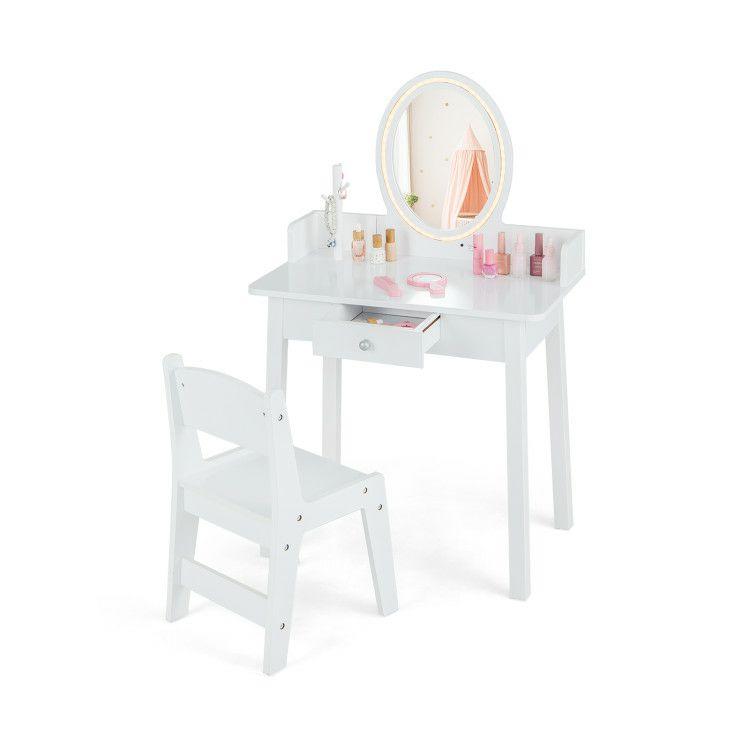 Kids Vanity Set with Lighted Mirror White |   Kids Vanities