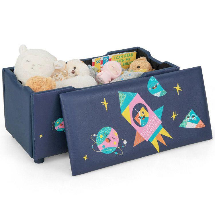 Kids Wooden Upholstered Toy Storage Box with Removable Lid Navy |   Kids Storage