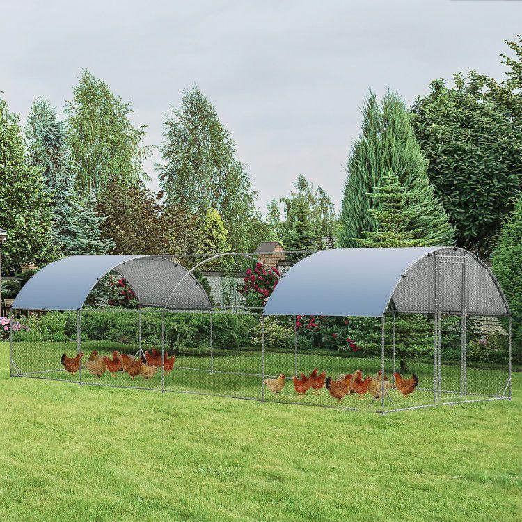 Large Metal Chicken Coop with Cover Silver |   Chicken Coops