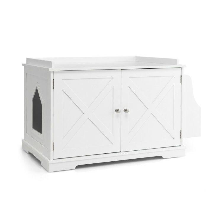 Large Wooden Cat Litter Box Enclosure with the Storage Rack White |   Cat Houses