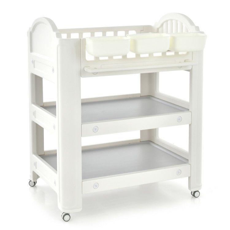 Mobile Diaper Changing Station with Storage Shelves and Boxes Beige |   Changing Tables