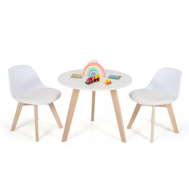 Modern Kids Activity Play Table and 2 Chairs Set with Beech Leg Cushion White |   Kids Table & Chair Sets