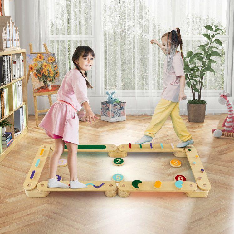 Montessori Balance Beam Set Wooden Balance Boards with Stepping Stones Multi-Color |   Outdoor Play