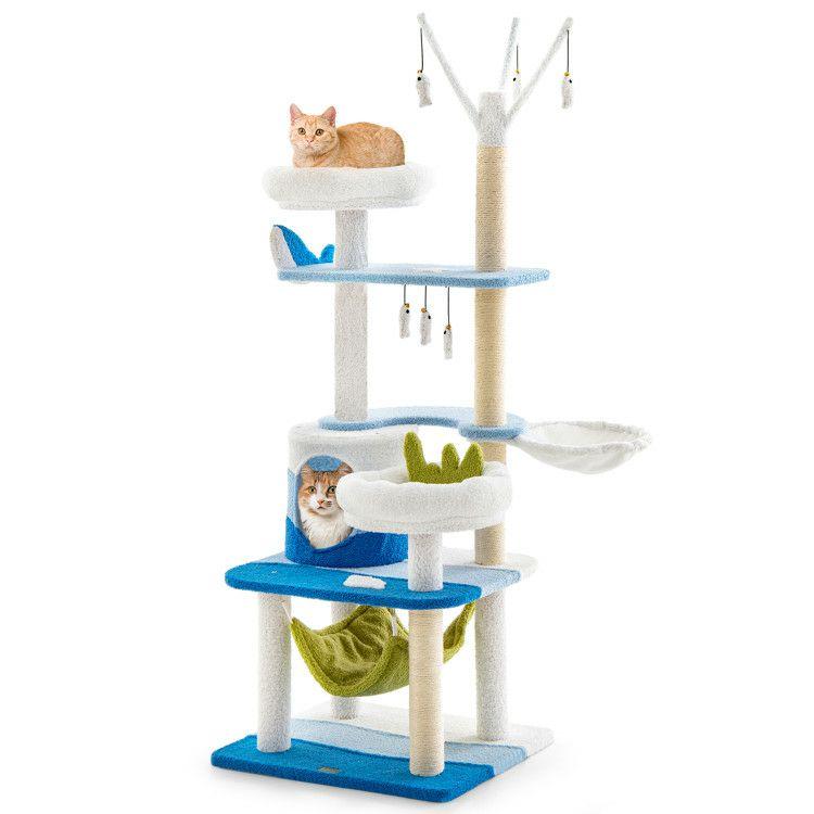 Multi-level Cat Tower with Sisal Covered Scratching Posts Blue |   Cat Trees, Condos & Scratchers