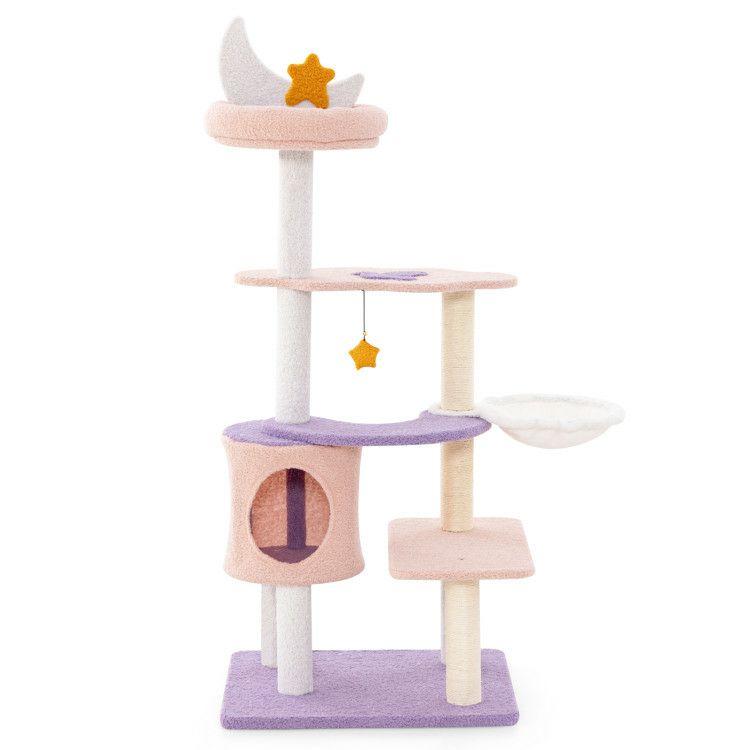 Multi-level Cat Tower with Sisal Covered Scratching Posts for Small Cats Purplish Pink |   Cat Trees, Condos & Scratchers