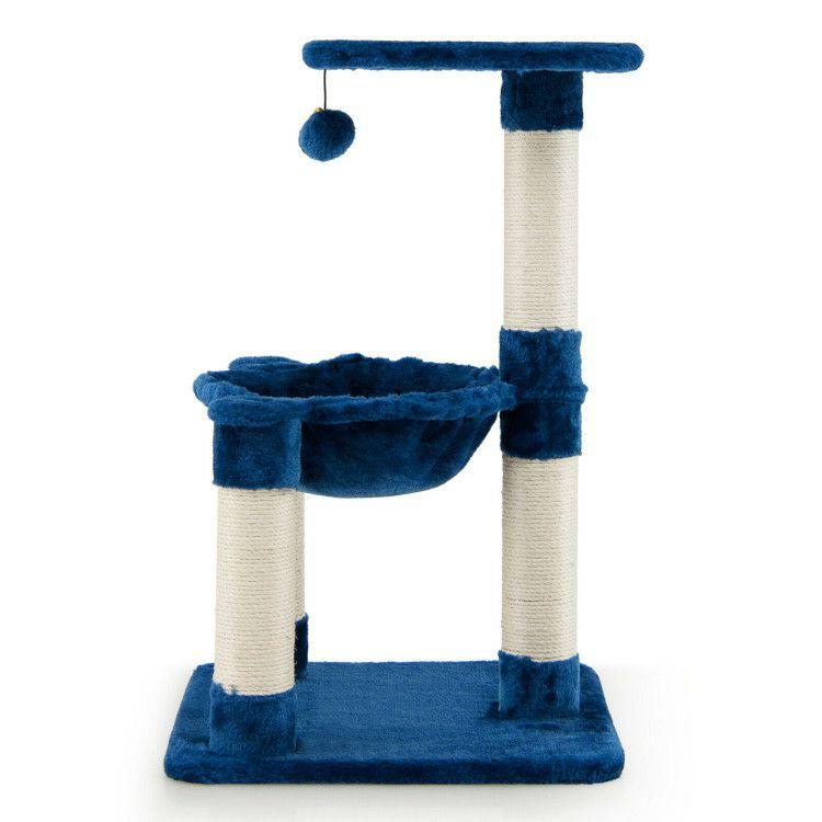 Multi-level Cat Tree with Scratching Posts and Cat Hammock Blue |   Cat Trees, Condos & Scratchers