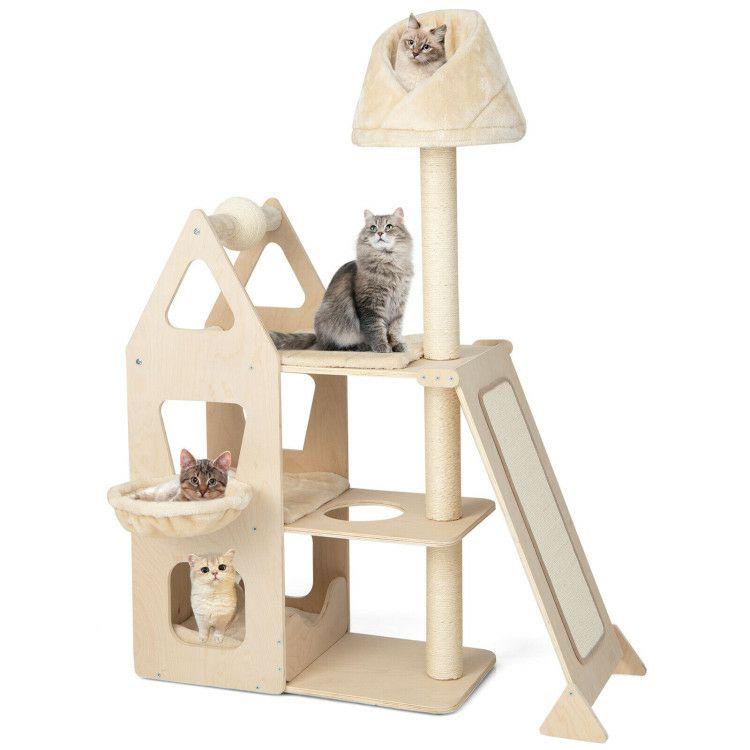 Multi-Level Cat Tree with Sisal Scratching Post Beige |   Cat Trees, Condos & Scratchers