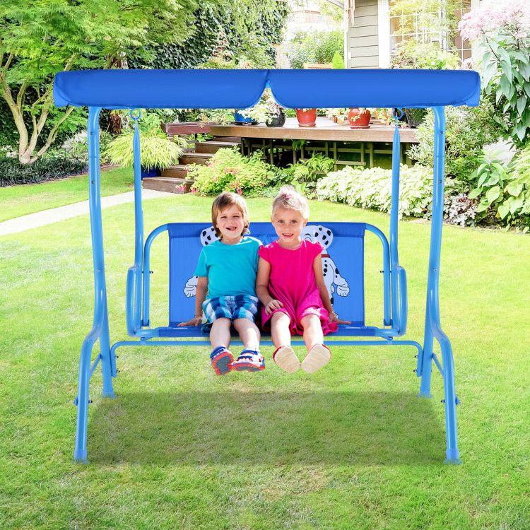 Outdoor Kids Patio Swing Bench with Canopy 2 Seats Blue |   Swing & Playsets