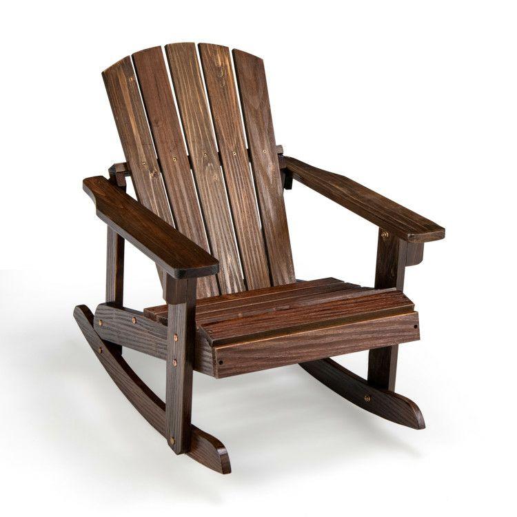 Outdoor Wooden Kid Adirondack Rocking Chair with Slatted Seat Coffee |   Kids Chairs & Seating