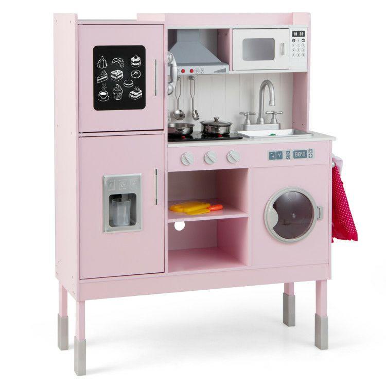 Pretend Play Kitchen with 16 Pieces Accessories for Kids Pink |   Play Kitchen Sets