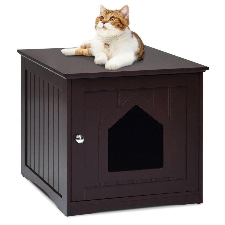 Sidetable Nightstand Weatherproof Multi-function Cat House Brown |   Cat Houses