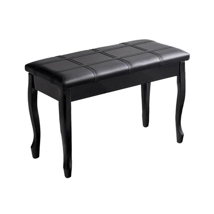 Solid Wood PU Leather Piano Bench with Storage Black |   Pianos & Keyboards