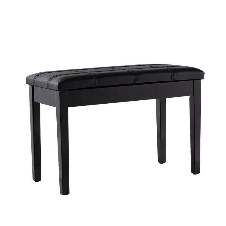 Solid Wood PU Leather Piano Double Storage Keyboard Bench Black |   Pianos & Keyboards