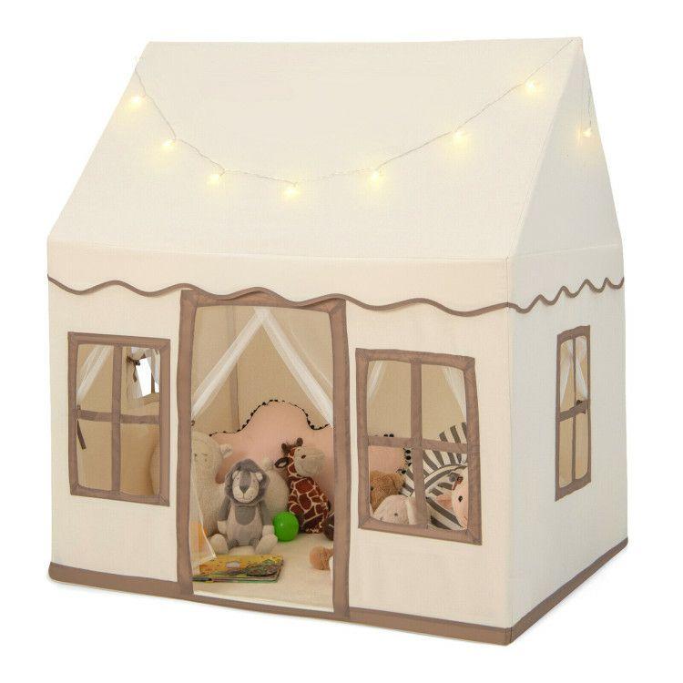 Toddler Large Playhouse with Star String Lights Brown |   Play Tents & Playhouse