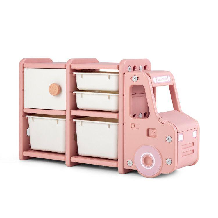 Toddler Truck Storage Organizer with Plastic Bins Pink |   Kids Storage