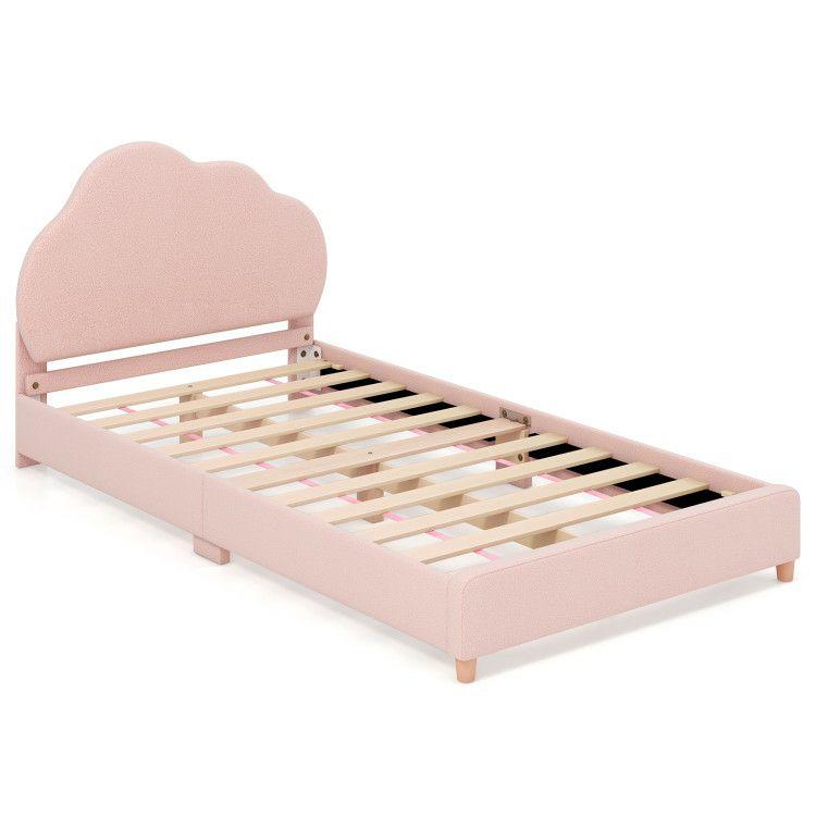 Twin Bed Frame with Height-Adjustable Headboard and Sturdy Wooden Slats Gradient Pink |   Toddler Beds