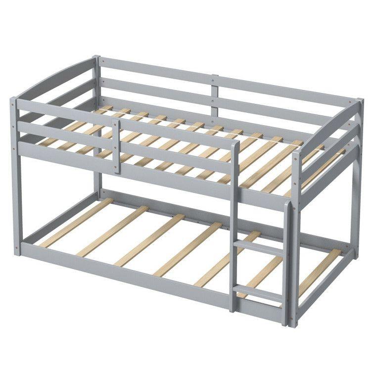 Twin Size Bunk Bed with High Guardrails and Integrated Ladder Gray |   Toddler Beds