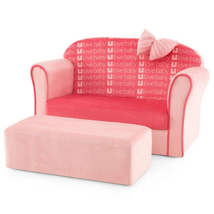 Ultra Soft Velvet Kids Sofa Chair Toddler Couch with Ottoman Pink |   Kids Chairs & Seating