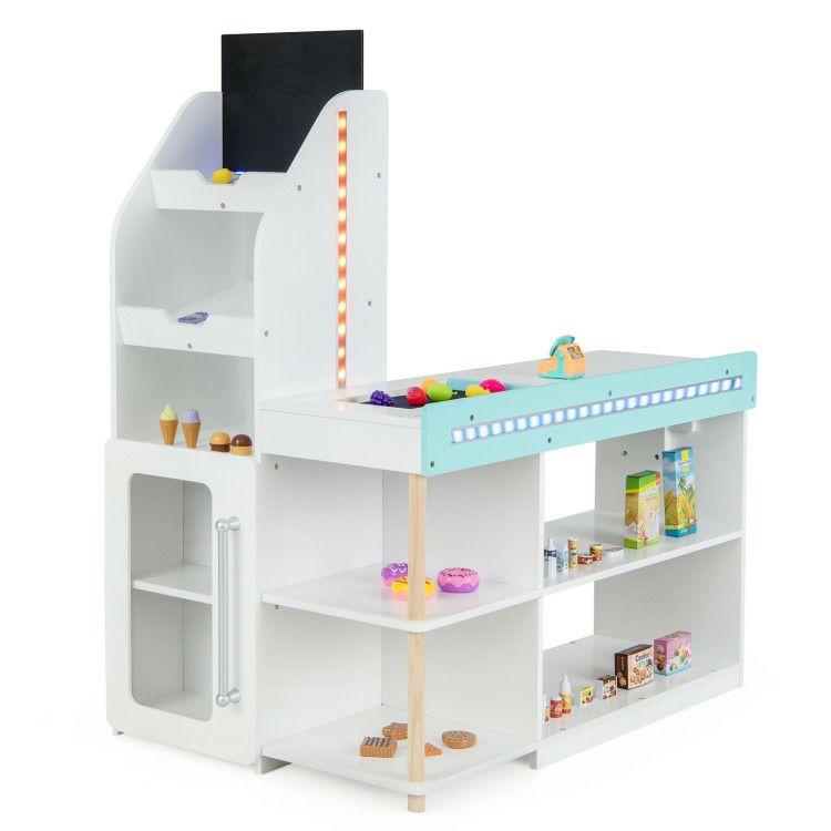 Wooden Kids Supermarket Playset with Cash Register and Shopping Cart White |   Play Kitchen Sets