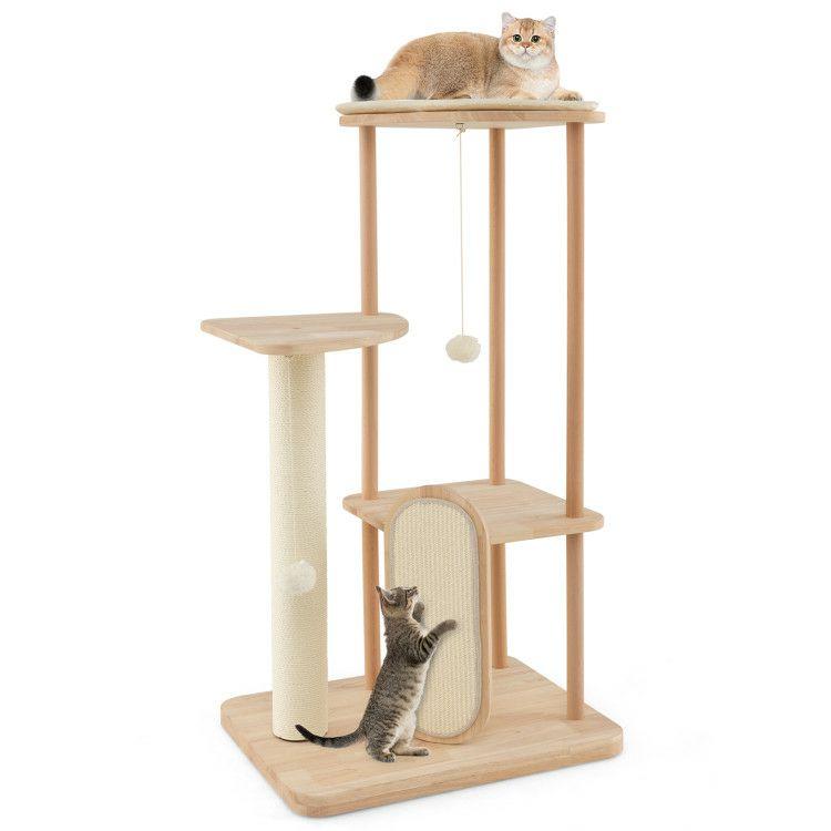 Wooden Multi-level Modern Cat Tower with Scratching Board and Post  |   Cat Trees, Condos & Scratchers