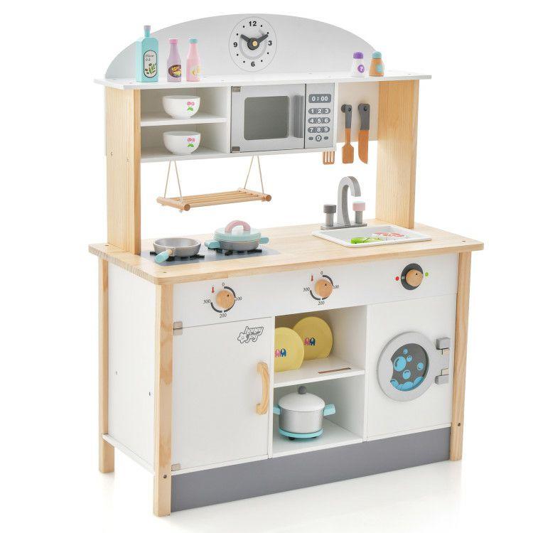 Wooden Pretend Kids Play Kitchen Set with Cooking Accessories  |   Play Kitchen Sets