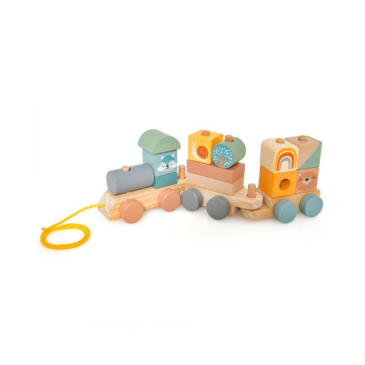 Wooden Toy Train Set with Stacking Wooden Blocks and Cute Animal Patterns  |   Learning Toys