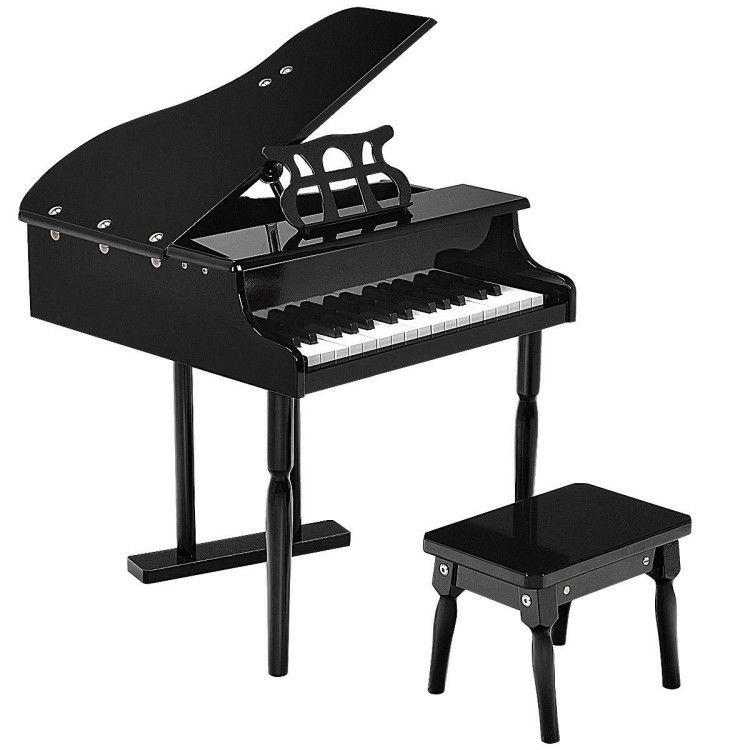 30-Key Kids Piano Keyboard Toy with Bench Piano Lid and Music Rack Black |   Pianos & Keyboards