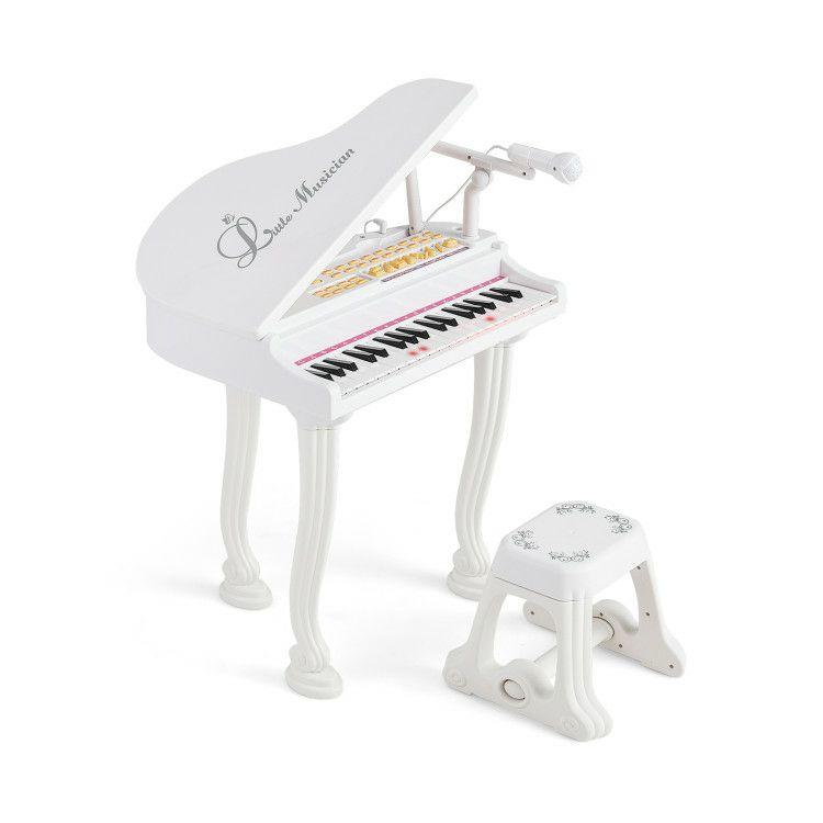 37 Keys Kids Piano Keyboard with Stool and Piano Lid White |   Pianos & Keyboards