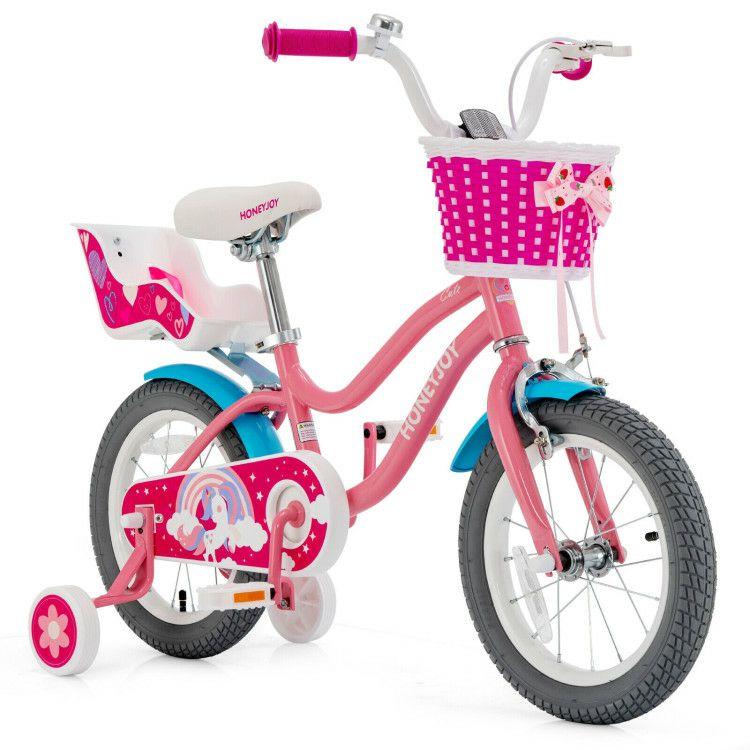 Kids Bicycle with Training Wheels and Basket for Boys Girls Age 3-9 Years Pink |   Kids Bike