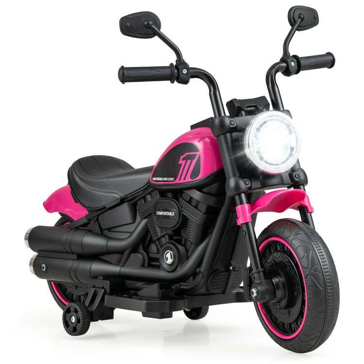 Kids Electric Motorcycle with Training Wheels and LED Headlights Pink |   Powered Ride On Toys