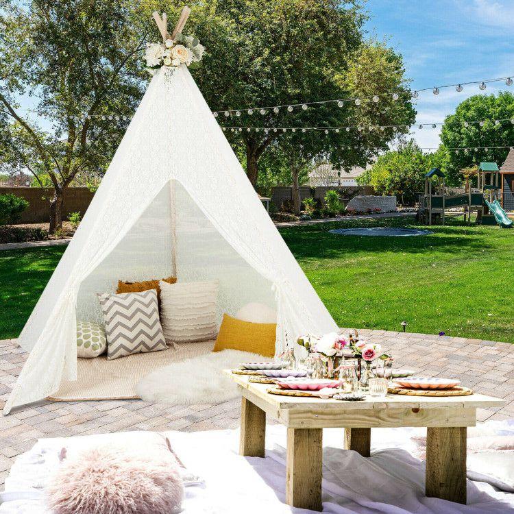 Lace Teepee Tent with Colorful Light Strings for Children  |   Play Tents & Playhouse