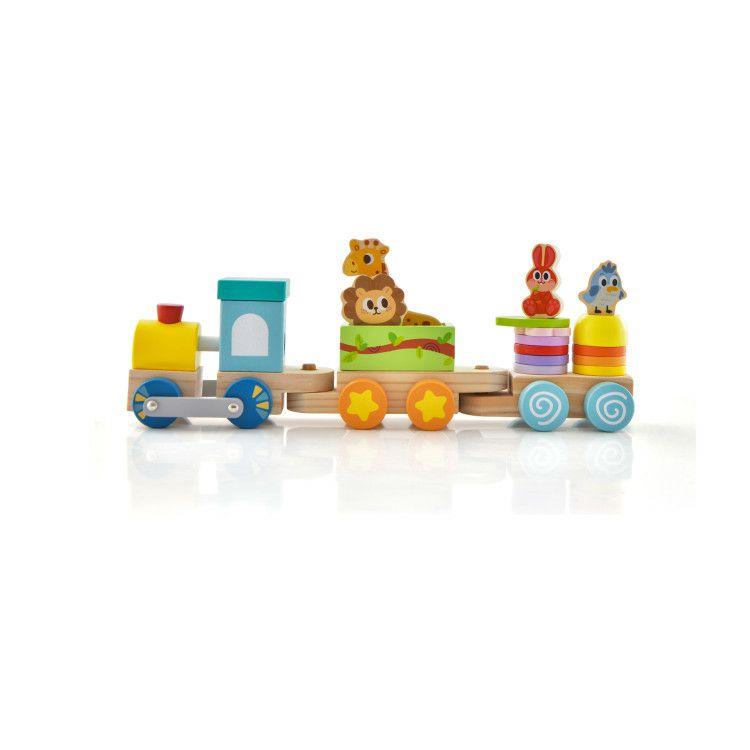 Wooden Stackable Educational Train Set with Colorful Animal Toys and Retractable Locomotive  |   Learning Toys