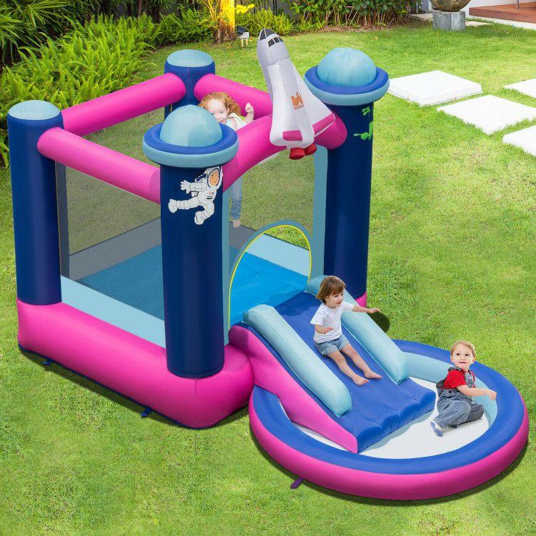 3-in-1 Inflatable Space-themed Bounce House with 480W Blower Blue, Pink |   Bounce House