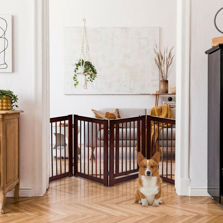 30 Inch Tall 4-Panel Freestanding Pet Gate Wooden Dog Fence White |   Pet Gate