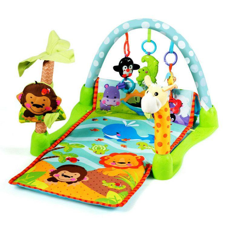 4-in-1 Baby Play Gym Mat with 3 Hanging Educational Toys Green |   Baby Gyms & Playmats