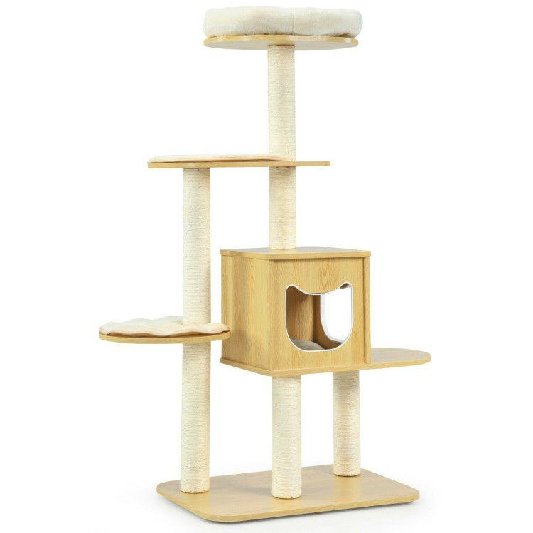 4 Levels Modern Wood Cat Tower with Washable Mats Walnut |   Cat Trees, Condos & Scratchers