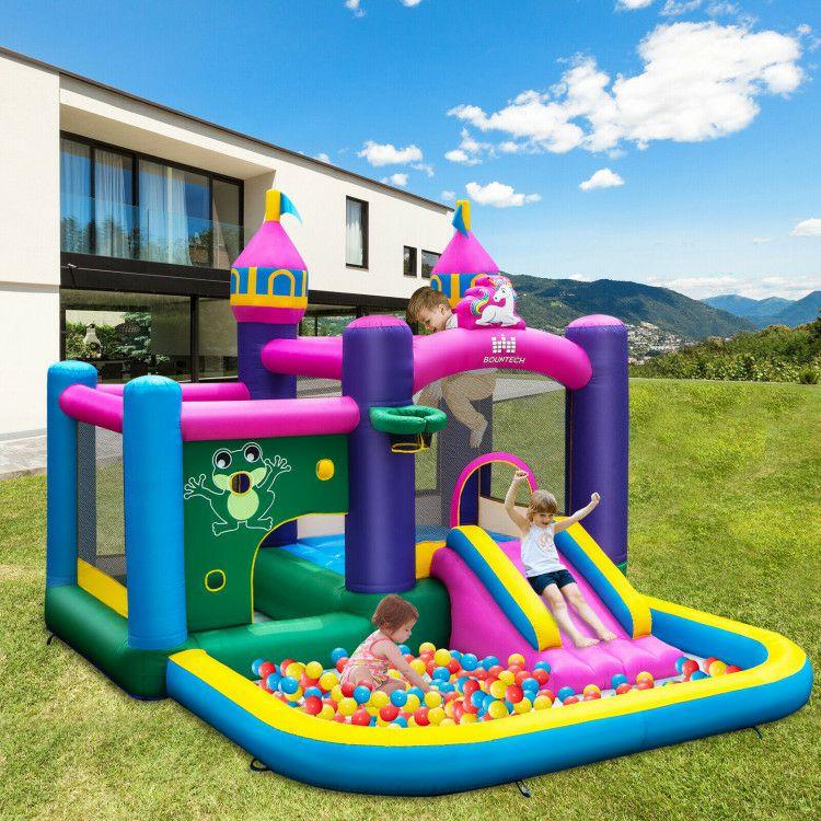 6-in-1 Kids Inflatable Unicorn-themed Bounce House with 735W Blower Multicolor |   Outdoor Play