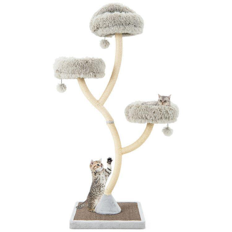 70 Inch Tall Cat Tree 4-Layer Cat Tower with 3 Perches and Dangling Balls Gray |   Cat Trees, Condos & Scratchers