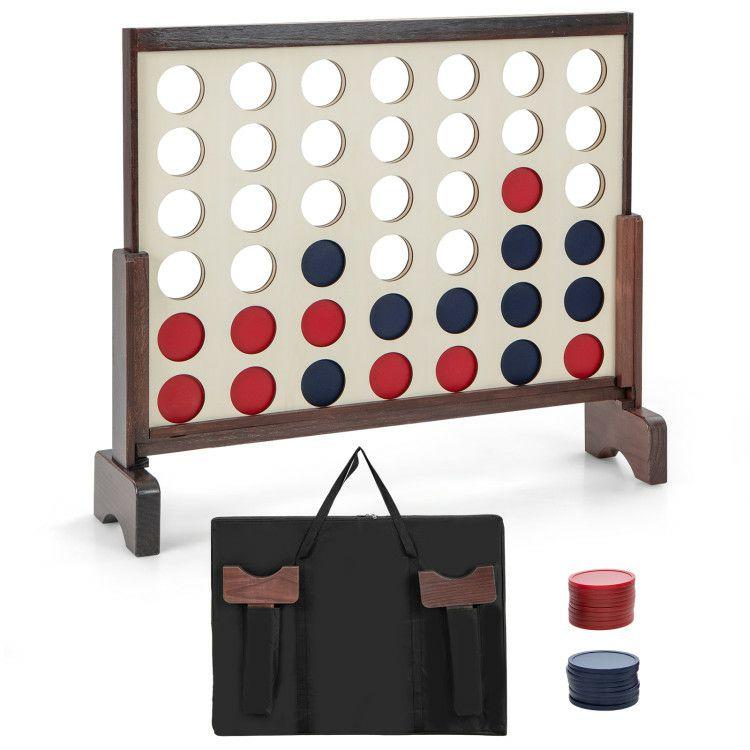 Giant 4-in-a-row Game Set Wooden Jumbo 4-to-Score Game with Carrying Bag Brown |   Lawn Games