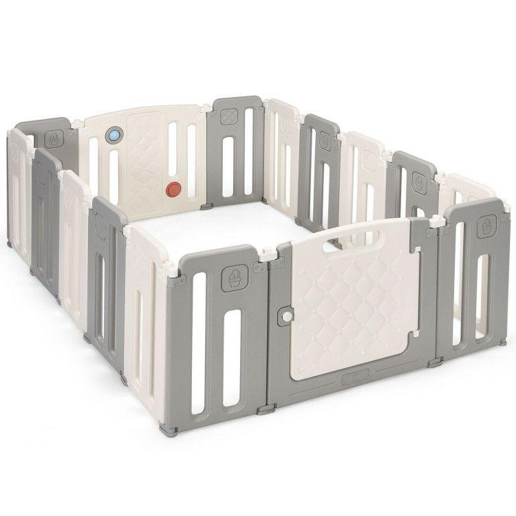 16 Panels Baby Safety Playpen with Drawing Board Gray |   Baby Playpen & Playards